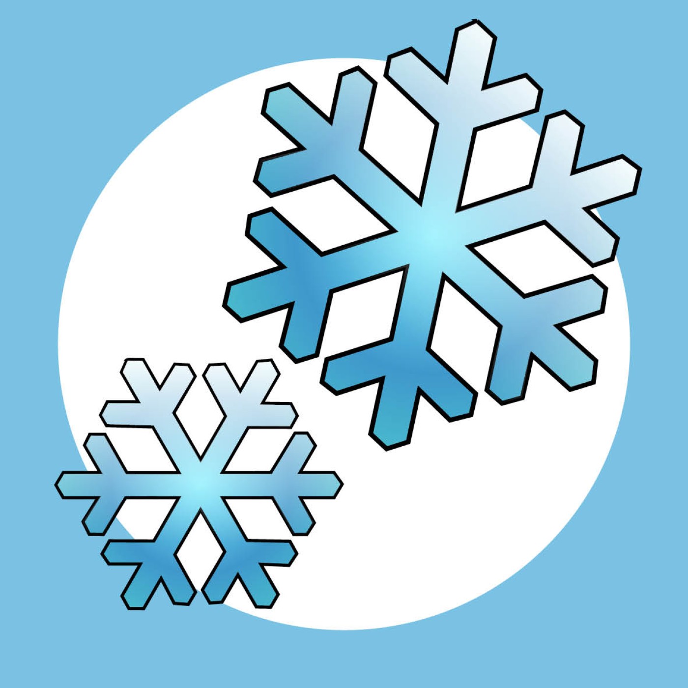 Illustration: Schneesterne vor weißem Kreis und blauem Hintergrund: 